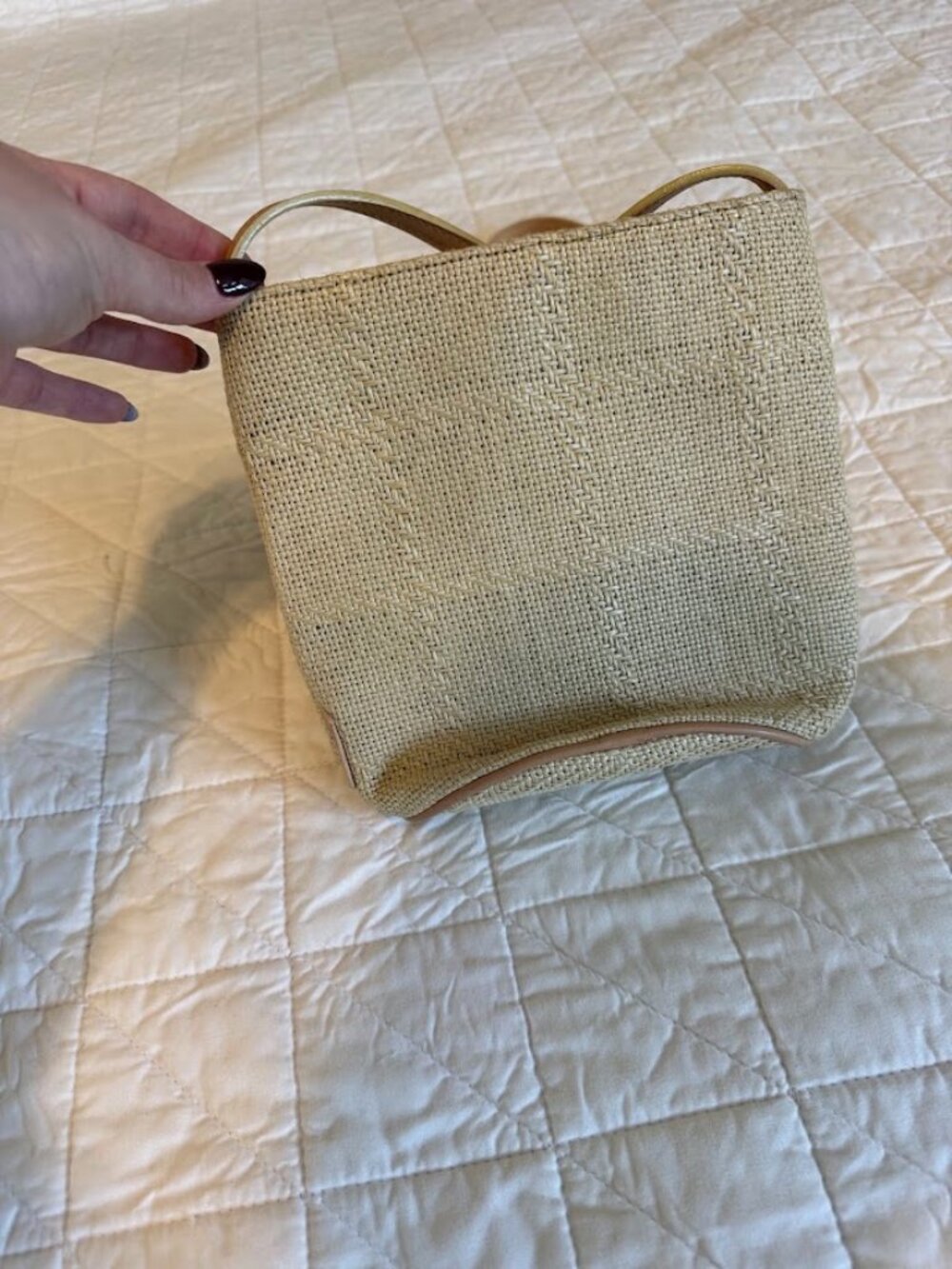 Fossil Tan Straw Basketweave Crossbody Bucket Bag